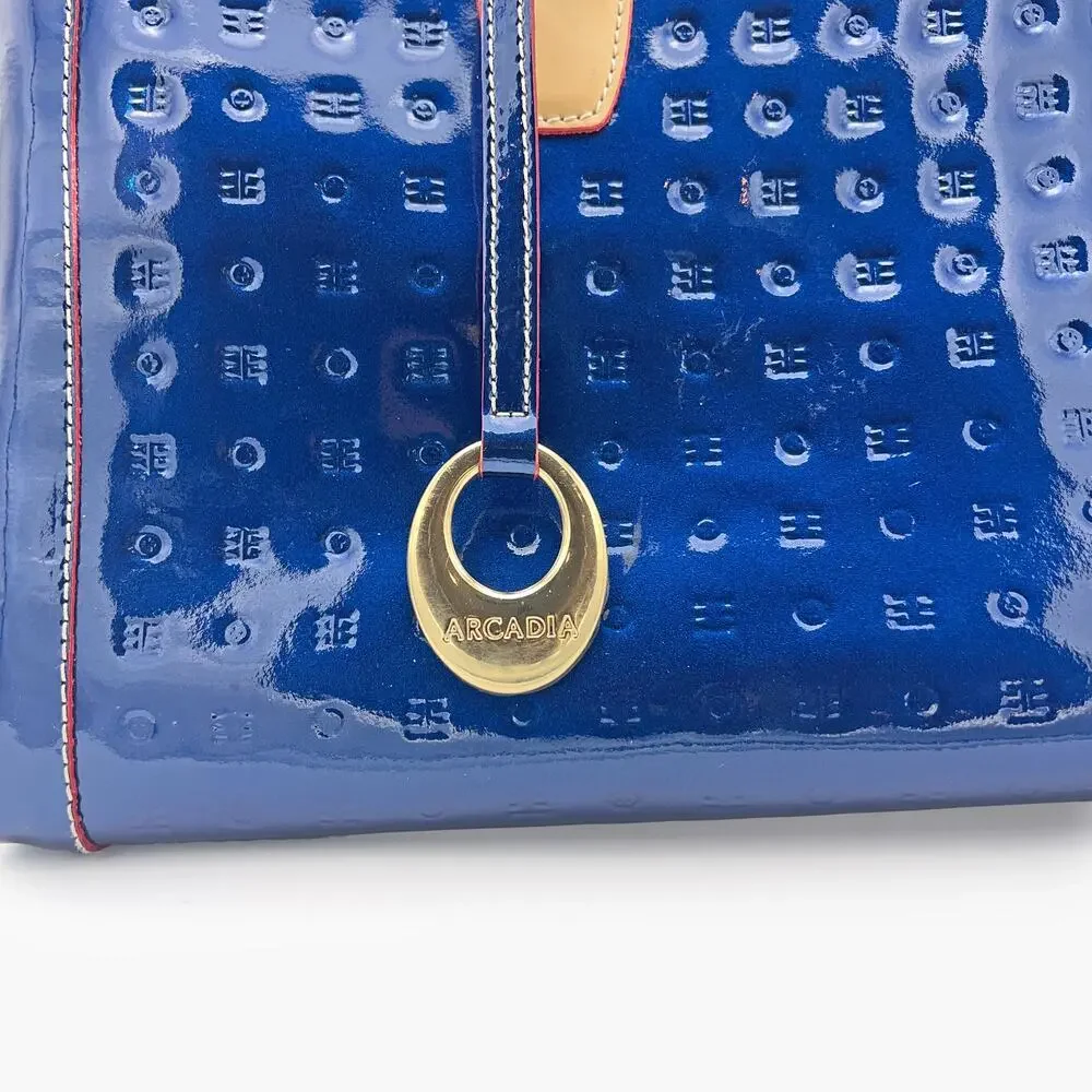 ARCADIA Patent Leather Logo Embossed Business Large Top Handles Tote Bag (Blue) - Picture 9 of 14